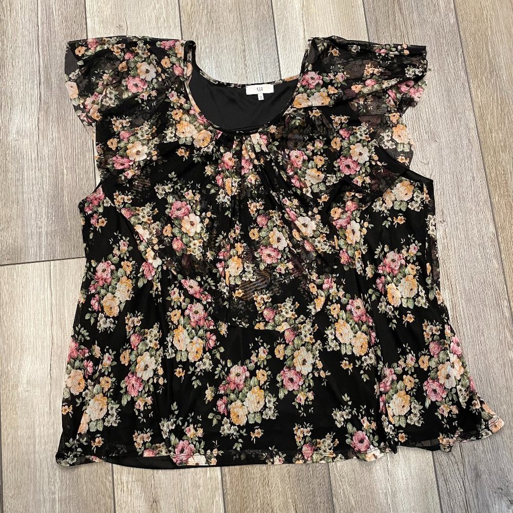 Women's size 2X "NSR" Black floral top
